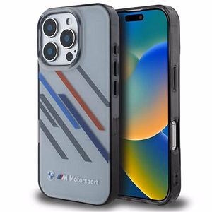 BMW Motosport IML Random Stripes Suojakuori iPhone 16 Pro:lle - harmaa