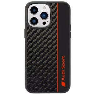Audi Carbon Fiber Stripe Suojakuori iPhone 14 Pro 6.1 musta/musta kova kuori AUS-TPUPCIP14P-R8/D1-BK