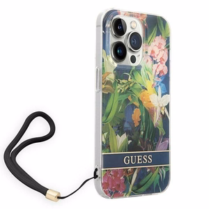 Guess GUOHCP14LHFLSB iPhone 14 Pro 6.1 "blue / blue hardcase Flower Strap