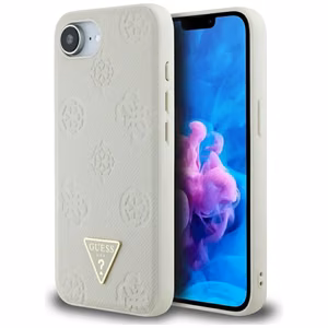 GUESS Grained Hot Stamp Peony Triangle Logo MagSafe Alkuperäinen Suojakuori iPhone 17e/16e:lle - Beige