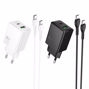 Puhelinlaturi Hoco USB-A + USB-C QC3.0 PD AFC 3A 30W + USB-C - USB-C -kaapeli N71 musta