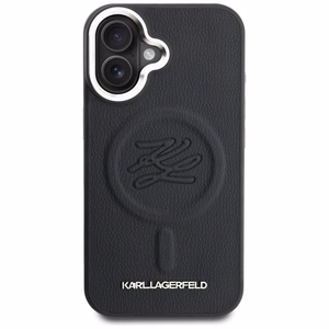 Karl Lagerfeld nimikirjain ja metallilogo MagSafe suojakuori iPhone 16 - musta