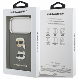 Karl Lagerfeld Suojakuori iPhone 17 Pro:lle KLHCP17LPSFDHPOG (FW Grained PU W/ K&C Heads Pin & Logo) - Harmaa