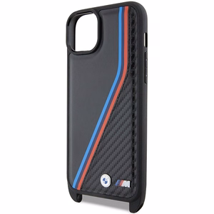 BMW M Edition Carbon Tricolor Lines & Hihna Suojakuori iPhone 15 / 14 / 13:lle - musta