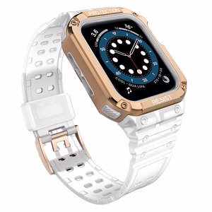 Protect Strap Band for Apple Watch 42/44/45mm Armored Case Strap - Valkoinen, ruusukultainen