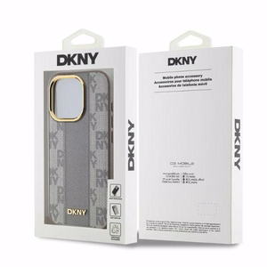 DKNY Nahkainen Checkered Mono Pattern MagSafe iPhone 15 Pro Max:lle Suojakuori - Beige