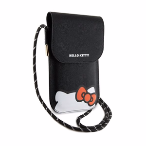 Hello Kitty Hiding Kitty Cord keinonahkainen olkalaukku puhelimelle, musta