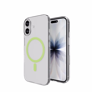 Puro Lite Mag TPU+PC suojakuori MagSafe-yhteensopiva iPhone 17:lle - läpinäkyvä vihreällä renkaalla