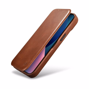 iCarer CE Öljyvaha Premium Nahka Folio Case iPhone 14 Plus magneettinen flip tapauksessa MagSafe ruskea (AKI14220707-BN)