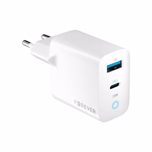 Forever TC-06-20AC PD QC -laturi 1x USB-C 1x USB 20W valkoinen