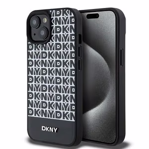 DKNY Nahkainen Painettu Kuvio Metallinen Logo MagSafe Suojakuori iPhone 15/14/13:lle - musta
