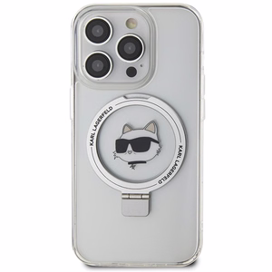 Karl Lagerfeld KLHMP15LHMRSCHH iPhone 15 Pro 6.1 valkoinen/valkoinen kovakuori Ring Stand Choupette Head MagSafe