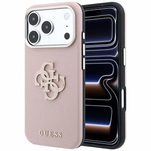 Guess Grained & Big Resin Logo -suojakuori iPhone 18 Pro / 17 Pro – vaaleanpunainen