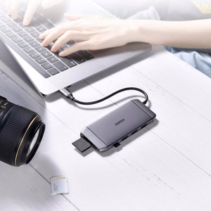 Choetech 9in1 monitoiminen USB Type C HUB - 3x USB 3.2 Gen 1 / SD ja TF muistikortinlukija / HDMI 4K 30Hz / VGA Full HD 60Hz / USB Type C / RJ45 harmaa (HUB-M15 gray)