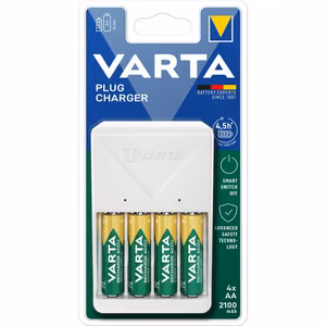 VARTA PLUG CHARGER 57657 + 4 x ladattava paristo R6 (AA) 2100mAh