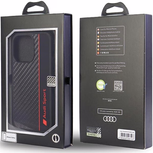 Audi Carbon Fiber Stripe Suojakuori iPhone 13 Pro / 13 6.1 musta/musta kova kuori AUS-TPUPCIP13P-R8/D1-BK