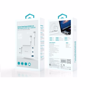 Devia Extreme PD GaN 65W Seinälaturi 2x USB-C 1x USB valkoinen + USB-C - USB-C kannettavan tietokoneen kaapeli