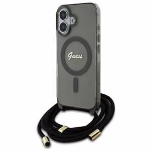 Guess Crossbody Cord Script MagSafe Suojakuori iPhone 16:lle - musta