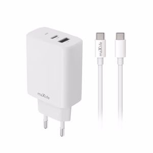 Maxlife MXTC-10-30AC PD QC -laturi 1x USB-C 1x USB 30W valkoinen + USB-C - USB-C -kaapeli 60W