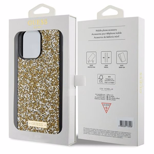 Guess Rhinestone Metal Logo Suojakuori iPhone 15 Pro:lle - keltainen