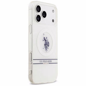 US Polo DH and Bottom Stripe Logo MagSafe Suojakuori iPhone 17 Pro Max:lle - Valkoinen
