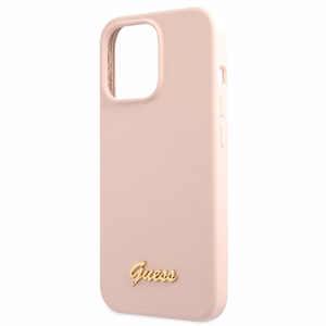 Guess GUHCP13XLSLMGLP iPhone 13 Pro Max 6.7 vaaleanvaaleanpunainen/vaaleanpunainen kovakuori Silicone Script Gold Logo
