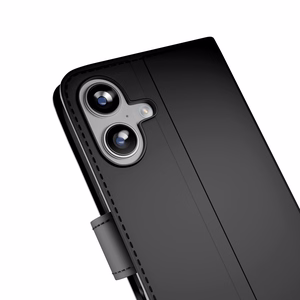 Puro Wallet Stand suojakuori iPhone 17:lle - ekotekonahkainen lompakko- ja jalustakuori, musta