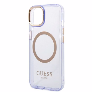 Guess GUHMP14SHTCMU iPhone 14 6.1 violetti/violetti kova suojakuori Gold Outline läpinäkyvä MagSafe