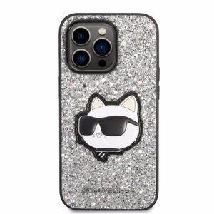 Karl Lagerfeld KLHCP14XG2CPS iPhone 14 Pro Max 6.7" hopeinen/hopeinen kovakuori Glitter Choupette Patch