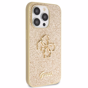 Guess GUHCP14LHG4SGD Suojakuori iPhone 14 Pro:lle - kultainen Glitter Script Big 4G