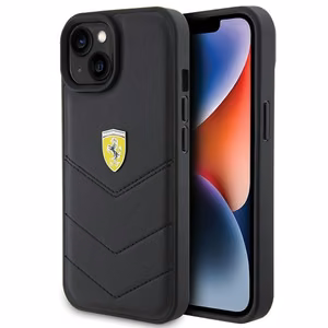 Ferrari Quilted Metal Logo Suojakuori iPhone 15:lle - musta