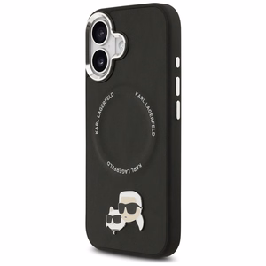 Karl Lagerfeld MagSafe PU Suojakuori Karl&Choupette Pins -logolla ja metallikamerapainikkeilla iPhone 17:lle - Musta