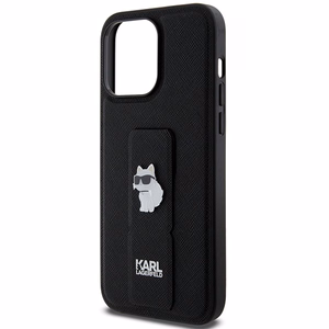 Karl Lagerfeld Gripstand Saffiano Choupette Pins -suojakuori iPhone 13 Pro / 13:lle - musta