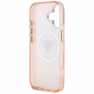 Guess IML Metal Glitter 4G Circle Triangle MagSafe Suojakuori iPhone 16:lle - Vaaleanpunainen