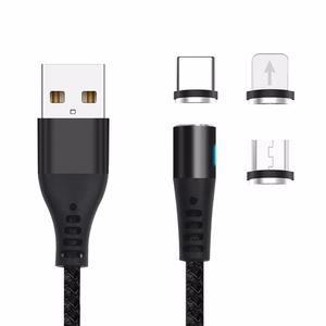 Maxlife MXUC-02 magneettinen kaapeli USB - Lightning + USB-C + microUSB 1,0 m 2A musta nylon