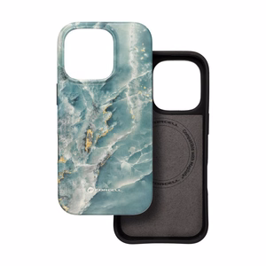 Case for iPhone 15 Forcell F-Protect Mirage compatible with Magsafe Military Drop-Test green marble