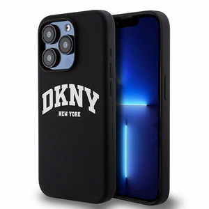 DKNY Liquid Silikoninen White Printed Logo MagSafe Suojakuori iPhone 13 Pro / 13:lle - musta