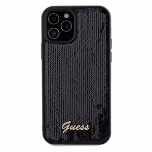 Guess Sequin Script Metal -suojakuori iPhone 12/12 Prolle - musta