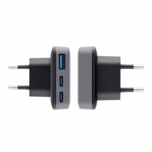Puhelinlaturi Forcell F-Energy Ultra Slim GaN III 2 x USB C + USB A QC4.0 PD 4A 65W VT-47 harmaa 0INT