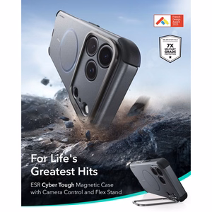 ESR Cyber Tough Kickstand MagSafe suojakuori malleille iPhone 18 Pro / 17 Pro, harmaa