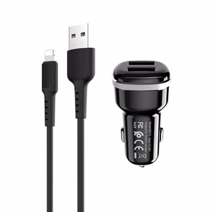 Borofone BZ13 Extreme autolaturi 2 USB-A-liitännällä, 12 W, Lightning-kaapelilla, musta