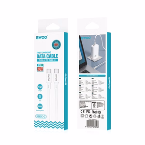 BWOO kaapeli USB-C - USB-C 1m 60W ABS + TPE X282 C-C valkoinen