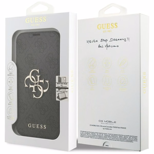Guess Book 4G Metal Logo -lompakkokotelo iPhone 18 Pro / 17 Pro -malleille, musta