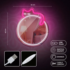 Neon MIRROR LED SLEEPING CAT valkoinen vaaleanpunainen FMNE03 Forever Light