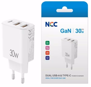 Laturi NCC (1xUSB-C; 2xUSB 30W) valkoinen