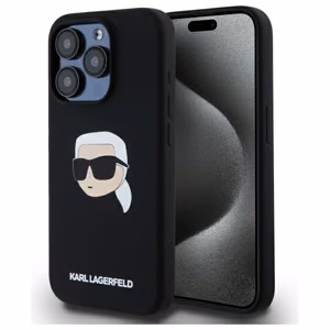 Karl Lagerfeld KLHMP15LSKHPPLK iPhone 15 Pro 6.1 musta/musta kovakuori Silikoninen Karl Head Print MagSafe
