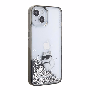 Karl Lagerfeld Liquid Glitter Choupette suojakuori iPhone 15:lle - läpinäkyvä