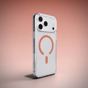 Puro Lite Mag TPU+PC suojakuori MagSafe-yhteensopiva iPhone 17 Pro Max:lle - läpinäkyvä oranssilla renkaalla