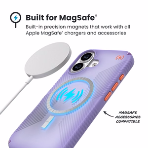 Speck Presidio Lux Grip MagSafe suojakuori iPhone 17 -laitteelle, Purple Fade / Magic Purple / New Poppy -värinen