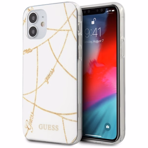 Guess GUHCP12SPCUCHWH iPhone 12 mini 5.4" valkoinen/valkoinen kovakotelo kultaketju mallisto